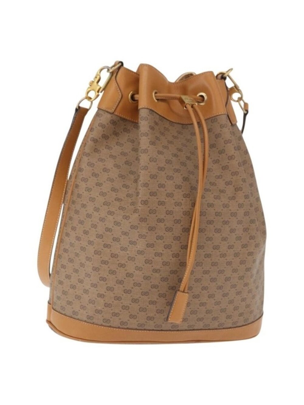 Authentic GUCCI Micro GG Supreme Shoulder Bag PVC Beige Gold